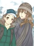  breath brown_eyes brown_hair edasaki_banri hat kiyama_harumi long_hair multiple_girls piku short_hair to_aru_kagaku_no_railgun to_aru_majutsu_no_index winter_clothes 