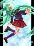  bandages bandaid cuts green_eyes green_hair hatsune_miku injury kneehighs loafers long_hair rolling_girl_(vocaloid) sakura_tsuki_rin school_uniform shoes skirt socks solo twintails very_long_hair vocaloid 