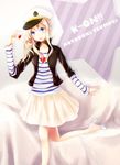  blonde_hair blue_eyes food fruit hat holding holding_food holding_fruit k-on! kotobuki_tsumugi listen!! long_hair sailor_hat skirt solo strawberry striped vienri 