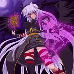  book facial_mark fingerless_gloves gloves grey_hair long_hair lyrical_nanoha magic_circle mahou_shoujo_lyrical_nanoha mahou_shoujo_lyrical_nanoha_a's moon multiple_wings non-web_source red_eyes reinforce single_thighhigh solo thigh_strap thighhighs very_long_hair wings 