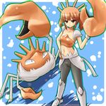  armor claws crab gen_1_pokemon greaves hand_on_hip kingler lowres midriff moemon navel orange_eyes orange_hair pantyhose personification pokemon pokemon_(creature) tenjou_ryuka twintails 