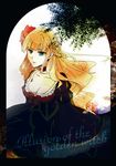  arch bad_id bad_pixiv_id beatrice blonde_hair blue_eyes bow breasts choker cleavage cover cover_page dress flower hair_flower hair_ornament long_hair medium_breasts rose solo suzuka_(rekkyo) umineko_no_naku_koro_ni 