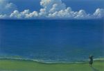  cloud day ebine_toshio footprints hat ocean original outdoors scenery sky solo straw_hat 