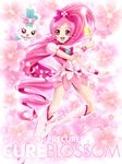  boots bow character_name choker chypre_(heartcatch_precure!) copyright_name cure_blossom dress flower hair_bow hanasaki_tsubomi heart heartcatch_precure! knee_boots long_hair magical_girl petals pink pink_background pink_bow pink_choker precure sekken_kasu_barrier side_ponytail sparkle very_long_hair wand 