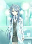  blush grey_hair kouno_hikaru labcoat long_hair lyrical_nanoha mahou_shoujo_lyrical_nanoha pencil_skirt precia_testarossa purple_eyes skirt solo very_long_hair 