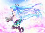  blue_hair cherry_blossoms closed_eyes detached_sleeves haru_aki hatsune_miku highres long_hair necktie skirt solo thighhighs twintails very_long_hair vocaloid 