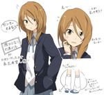  blazer brown_eyes brown_hair commentary_request dress_shirt extra flying_sweatdrops gyaru hair_between_eyes hands_in_pockets ixy jacket k-on! kogal loose_socks open_blazer open_clothes open_jacket school_uniform shirt shoes skirt socks solo tachibana_himeko translated uwabaki 