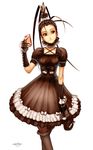  ahoge alternate_costume bag black_hair elbow_gloves fingerless_gloves frills gloves gothic_lolita handbag highres ibuki_(street_fighter) lolita_fashion long_hair omar_dogan ponytail signature solo street_fighter street_fighter_iii_(series) 