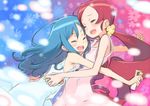  blue_hair blush closed_eyes dress hanasaki_tsubomi heartcatch_precure! henshin hug kuroboshi_kouhaku kurumi_erika long_hair multiple_girls open_mouth pink_hair precure smile twintails yuri 