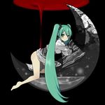 bad_id bad_pixiv_id barefoot crescent green_eyes green_hair hatsune_miku japanese_clothes legs long_hair sama solo twintails very_long_hair vocaloid 