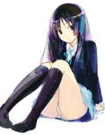  akiyama_mio arm_support black_eyes black_hair black_legwear hime_cut k-on! kage_yuu kneehighs long_hair panties pantyshot pantyshot_(sitting) school_uniform sitting sketch skirt socks solo underwear white_panties 