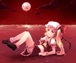  blonde_hair flandre_scarlet hat moon ponytail red_eyes shin_(new) short_hair side_ponytail solo touhou wings 