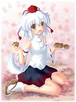  animal_ears bad_id bad_pixiv_id cookie detached_sleeves eating food geta hat inubashiri_momiji nanaoto_(lycia) short_hair solo tail tokin_hat touhou white_hair wolf_ears wolf_tail yellow_eyes 