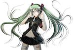  bad_id bad_pixiv_id bandages green_hair hatsune_miku headphones highres inst long_hair miniskirt navel necktie shadow skirt slit_pupils solo twintails very_long_hair vocaloid 