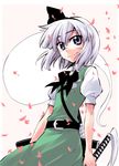  blue_eyes bow highres hikawa_shou katana konpaku_youmu konpaku_youmu_(ghost) scar short_hair silver_hair solo sword touhou weapon 