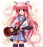  angel_beats! belt chocolat choker guitar heart instrument long_hair pink_eyes pink_hair school_uniform serafuku solo thigh_strap two_side_up yui_(angel_beats!) 