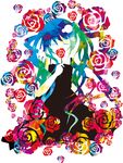  1mm_(kuulel) aqua_hair closed_eyes dress flower gradient_hair hatsune_miku long_hair multicolored_hair rose solo very_long_hair vocaloid 