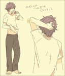  angel_beats! barefoot bottle male_focus messy_hair noda_(angel_beats!) purple_hair scratching sleepwear yaruse 