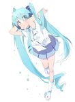  aqua_eyes aqua_hair arms_up bad_id bad_pixiv_id blush boots hair_ornament hatsune_miku headphones long_hair necktie open_mouth rubber_boots skirt solo twintails ume_(plumblossom) very_long_hair vocaloid water wet 