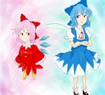  2girls blue_eyes blue_hair cirno crossed_arms crossover fairy kirby kirby_(series) kirby_64 multiple_girls nintendo pink_hair ribbon ribbon_(kirby) touhou zun 