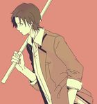  angel_beats! bokken fujimaki_(angel_beats!) male_focus monochrome school_uniform shinda_sekai_sensen_uniform solo sword weapon wooden_sword yaruse 