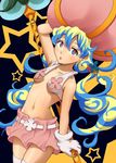  1girl bare_shoulders breasts bridgeless_bra cloud_hair flower gloves hat long_hair magical_girl medium_breasts midriff multicolored_hair murata_isshin navel nia_teppelin open_mouth skirt solo staff symbol-shaped_pupils tengen_toppa_gurren_lagann thighhighs twintails two-tone_hair underboob zettai_ryouiki 