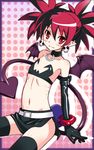  bad_id bad_pixiv_id bat_wings belt black_gloves choker demon_girl demon_tail disgaea earrings elbow_gloves etna flat_chest gloves jewelry midriff navel nyoro_(nyoronyoro000) pointy_ears red_eyes red_hair skull smile solo tail thighhighs twintails wings 