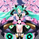  alternate_costume aqua_hair cherry_blossoms closed_eyes elbow_gloves gloves hatsune_miku highres leotard long_hair nana_g solo thighhighs twintails vocaloid 