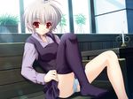  boku_no_te_no_naka_no_rakuen dressing game_cg gray_hair kurosaki panties red_eyes short_hair thea_bohlscheid thighhighs underwear 