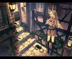  bad_id bad_pixiv_id bag belt black_cat boots cat cross-laced_footwear food grey_eyes knee_boots lamp lantern letterboxed long_hair mg_(mica) military military_uniform mouth_hold original paper_bag plant pocky potted_plant solo stairs standing uniform vines white_hair 