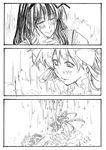  akemi_homura bonkara_(sokuseki_maou) bow comic greyscale hair_bow hair_ribbon kaname_madoka magical_girl mahou_shoujo_madoka_magica monochrome multiple_girls ribbon spoilers tears ultimate_madoka 