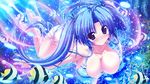  animal barefoot bikini blue_hair cleavage fish game_cg kamikaze_explorer okihara_kotoha oshiki_hitoshi purple_eyes swimsuit twintails water 