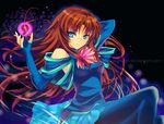  blue_eyes brown_hair dress glasses gloves long_hair magic original pantyhose red_hair signomi watermark 