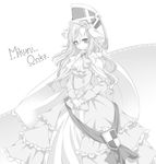  bad_id bad_pixiv_id c-chan cape capelet character_name dress gloves greyscale hat long_hair magical_girl mahou_shoujo_madoka_magica mahou_shoujo_oriko_magica mikuni_oriko monochrome smile solo 