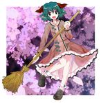  :d animal_ears bad_id bad_pixiv_id bamboo_broom bobby_socks broom dress error floral_background flower green_eyes green_hair kasodani_kyouko loafers maguroido open_mouth petals polydactyly shoes short_hair smile socks solo touhou 