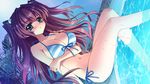  asakura_karen bikini blue_eyes blush breast_hold breasts brown_hair cleavage cube_(alma) dutch_angle flower front-tie_top hair_flower hair_ornament kimi_to_boku_to_eden_no_ringo large_breasts light_smile long_hair looking_at_viewer navel pool poolside side-tie_bikini sideboob smile soaking_feet striped striped_bikini striped_swimsuit swimsuit underboob 