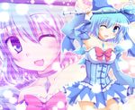  bad_id bad_pixiv_id baton blue_dress blue_eyes blue_hair bow cirno cosplay dress fujisaki_kaon hair_bow kaname_madoka kaname_madoka_(cosplay) magical_girl mahou_shoujo_madoka_magica ribbon short_hair smile solo standing touhou wings 