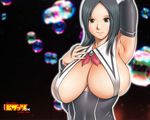  action_pizazz armpits arms_up black_hair breasts cleavage detached_sleeves huge_breasts saigadou sideboob solo wallpaper 
