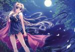  blue_eyes dress long_hair midori_no_umi moon night petals yukie 