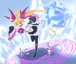  creature hair_ribbon highres long_hair magic_circle magical_girl miniskirt original panties pointy_ears purple_eyes ribbon skirt solo thighhighs tumekui twintails underwear very_long_hair zettai_ryouiki 