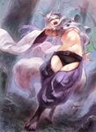  :o bad_id bad_pixiv_id belt breasts chaps claws fangs fingernails forest large_breasts long_hair mask midriff nature no_eyes open_mouth original purple_hair rock sharp_fingernails short_shorts shorts solo tail takeda_kanryuusai tree underboob white_hair wolf_tail 