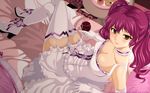  1girl breasts brown_eyes cleavage cup dress drink female freezing freezing_(series) genessa_roland highres kim_kwang-hyun kim_kwang_hyun lying red_hair solo thighhighs twintails vector_trace wallpaper wine wine_glass 