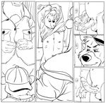  baloo bear black_and_white bottomless chubby clothed clothing comic disney fat furronika gay half-dressed kit_cloudkicker male mammal monochrome nude overweight penis talespin undressing 