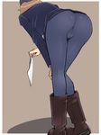  ass bent_over black_legwear boots brave_witches em facing_away from_behind hat kneepits military military_uniform panties pantyhose solo standing trefoil underwear uniform waltrud_krupinski world_witches_series 