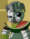 ear_piercing eating equine female friendship_is_magic kloudmutt mammal mohawk my_little_pony piercing solo watermelon zebra zecora_(mlp) 