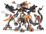  1girl arachne arthropod_girl bomb commentary_request cyborg dual_wielding english_text explosive extra_arms full_body gia glowing grey_hair gun highres holding holding_sword holding_weapon mecha_musume mechanical_arms mechanical_tail monster_girl multiple_legs multiple_weapons navel non-humanoid_robot open_mouth orange_eyes original quadruple_wielding robot science_fiction short_hair single_mechanical_arm solo spider_girl sword tail taur weapon 