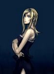  aya_brea black_dress blonde_hair blue_eyes crossed_arms dress female gradient gradient_background gun long_hair parasite_eve seto_(sepcloud) solo weapon 