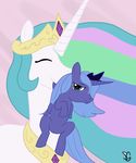  alicorn duo equine female feral foal friendship_is_magic horn horse mammal my_little_pony pegacorn pony princess_celestia_(mlp) princess_luna_(mlp) sanguiniuschan sibling siblings sisters winged_unicorn wings young 