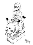  bad_id bad_pixiv_id gen_1_pokemon greyscale helmet highres monochrome pikachu pokemon pokemon_(creature) sketch the_stig top_gear yarana_nohito 
