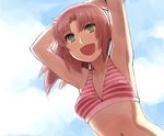  armpits arms_up bikini bikini_top face green_eyes gunslinger_girl navel open_mouth petrushka red_hair sketch solo striped swimsuit yu_65026 